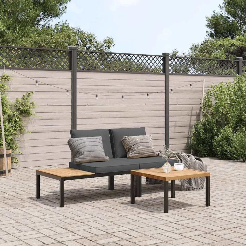 vidaXL 3 pcs conjunto de sofás p/ jardim c/ almofadões alumínio preto