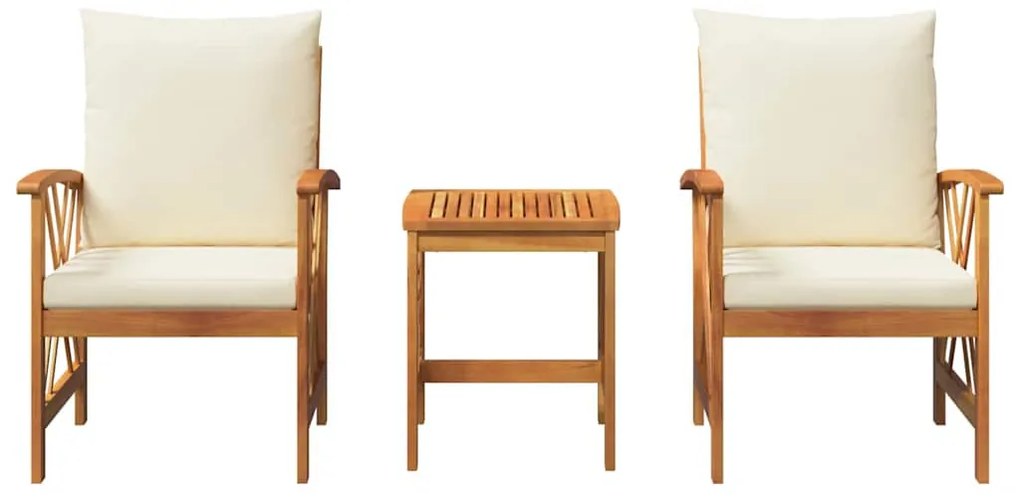 Conjunto de Lounge de Jardim de 3 Peças com Almofadas em Madeira de Ac