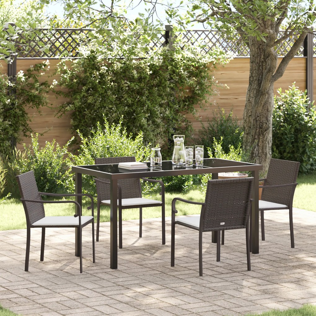 Conjunto de Jantar de Jardim vidaXL com 5 Peças e Almofadas Castanhas em Rattan Sintético