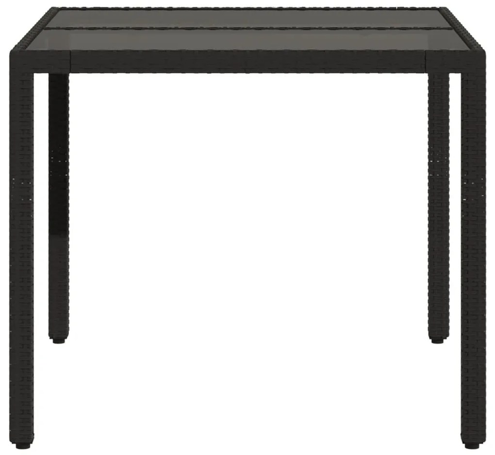 Mesa de jardim com tampo de vidro 90x90x75 cm vime PE preto
