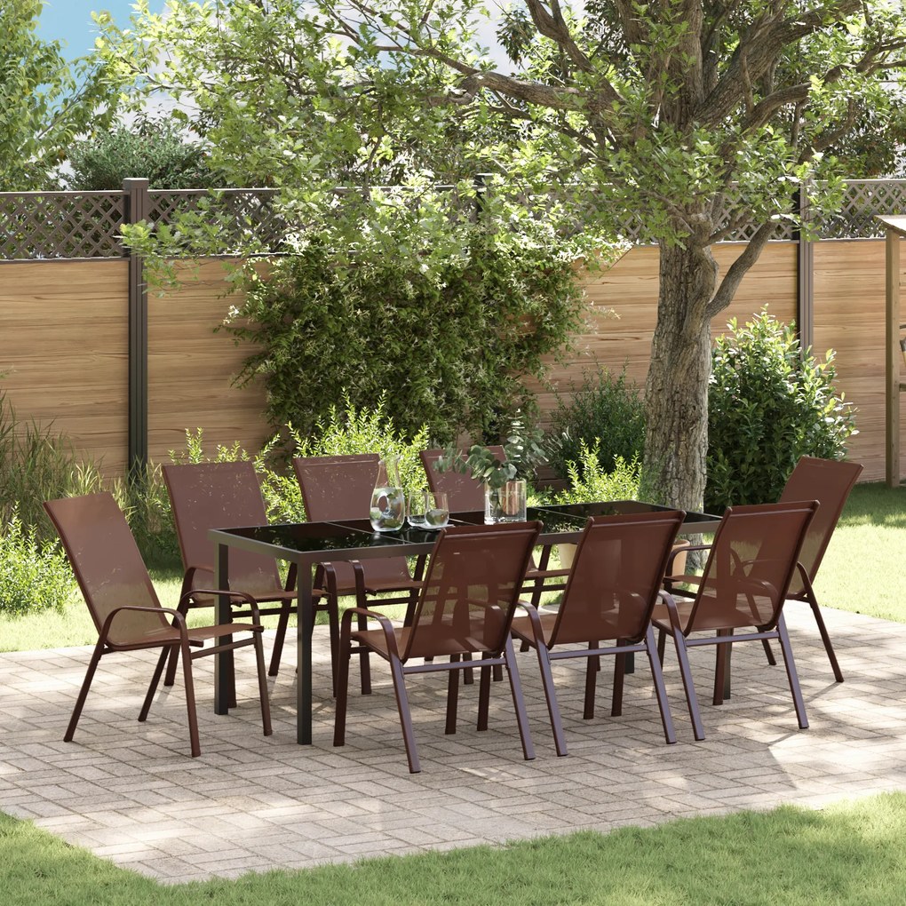 Conjunto de Jantar de 9 Peças vidaXL Castanho Textilene e Aço