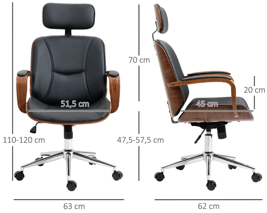 Cadeira de Escritório – Modello Noce – Preto e Nogueira – 63x62x110-12