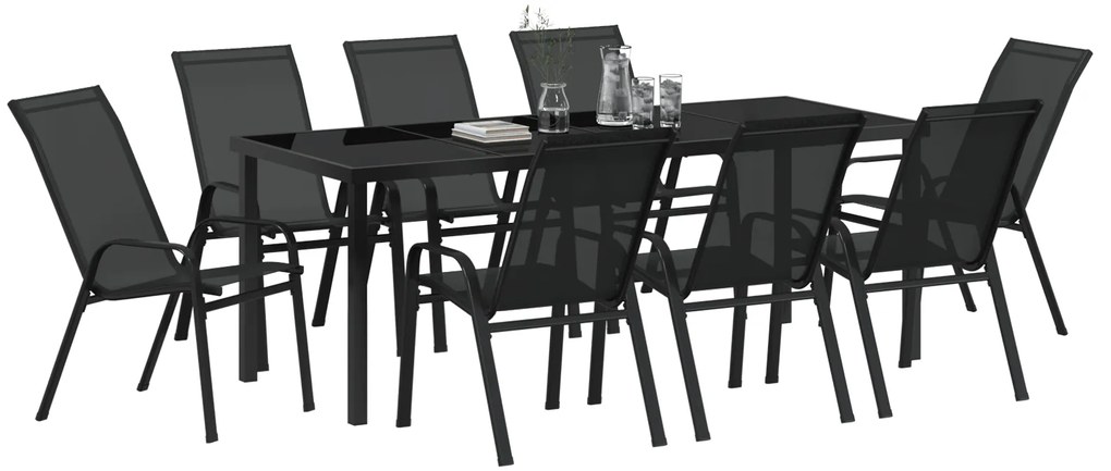 Conjunto de Jantar de Jardim vidaXL de 9 Peças Preto Textilene e Aço