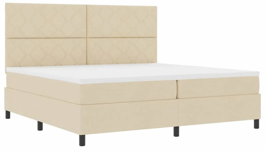 Cama com Estrado e Colchão com Luz LED - Creme, 200 x 200 cm, Tecido