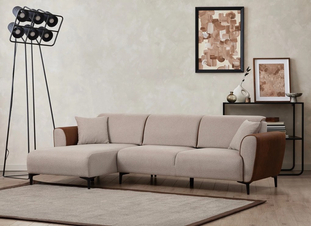 Sofá-Cama de Canto Aren – Bege e Canela – 150 x 260 cm