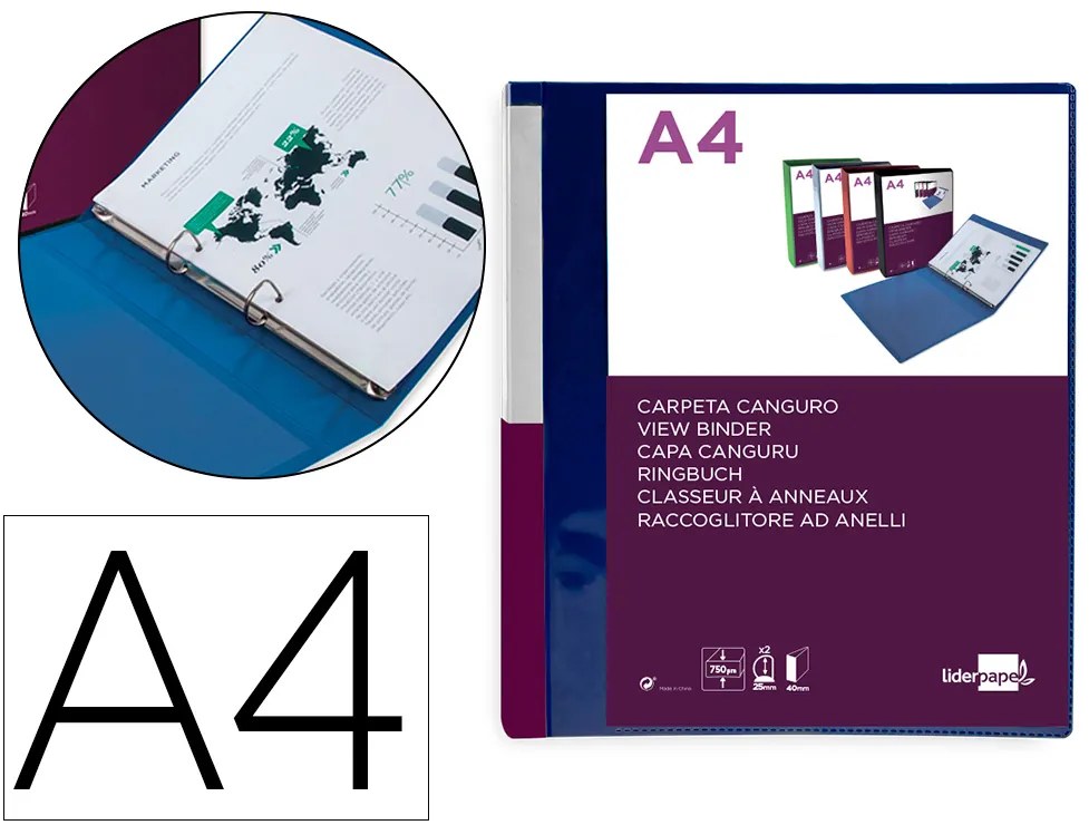 Carpeta Canguro 2 Anillas 25 mm Mixtas Polipropileno Din A4 Azul Translúcido