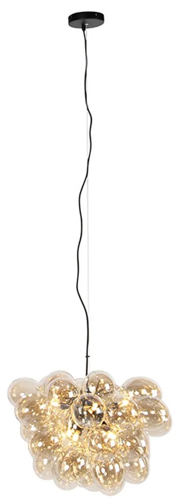 Candeeiro de suspensão Art Deco preto com vidro âmbar 8-luzes - Uvas