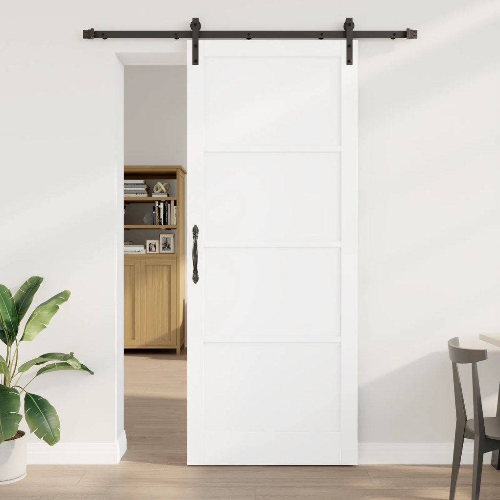 Porta Deslizante vidaXL com Conjunto de Mecanismos Branca 93x232 cm Madeira de Pinho Sólido