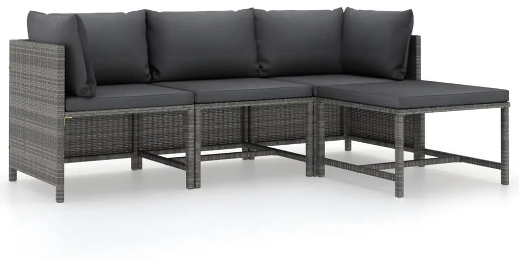 vidaXL 4 pcs conjunto lounge de jardim c/ almofadões vime PE cinzento