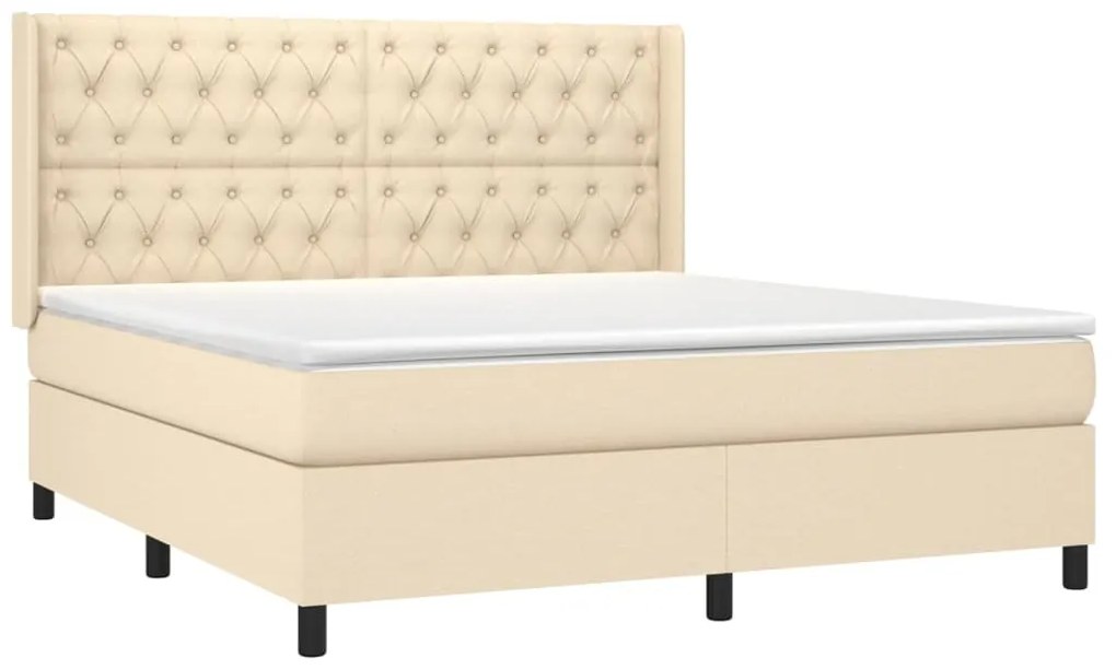 Cama box spring c/ colchão e LED 160x200 cm tecido cor creme