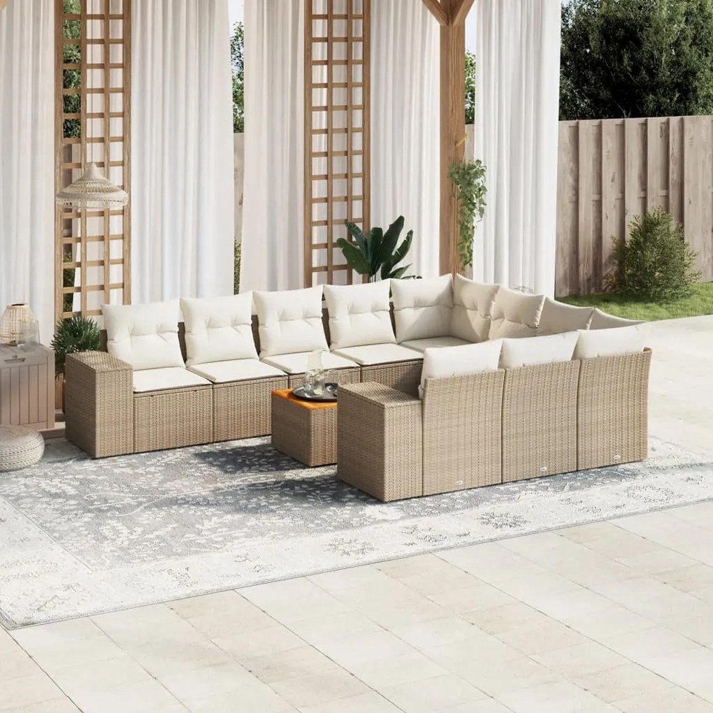 11 pcs conjunto sofás de jardim c/ almofadões vime PE bege