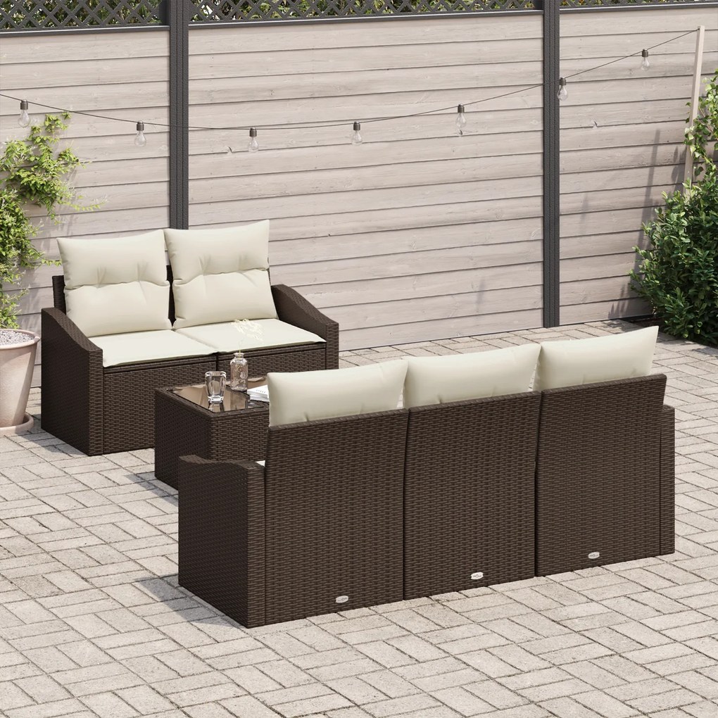 Conjunto de Sofás de Jardim com Almofadas Castanho Rattan PE