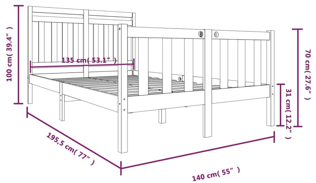 Estrutura de cama casal 135x190 cm madeira maciça