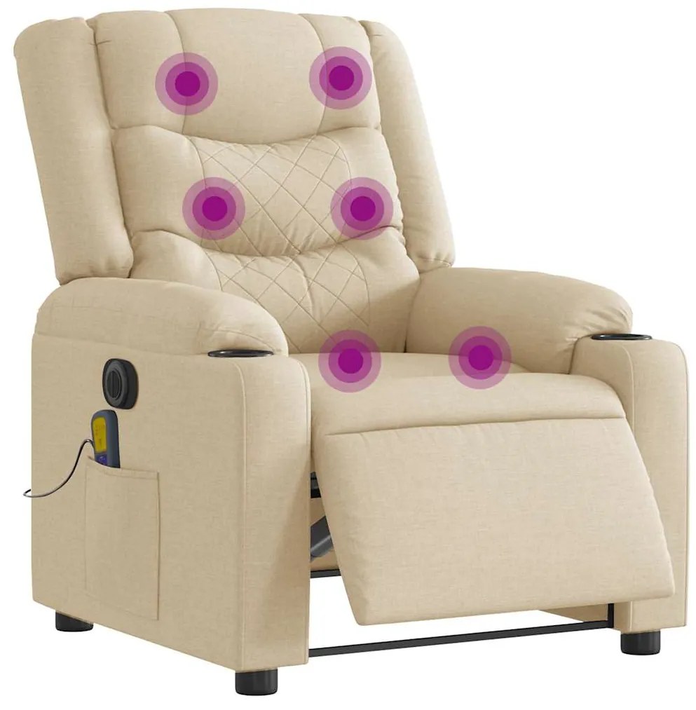 vidaXL Poltrona de massagens reclinável elétrica tecido creme