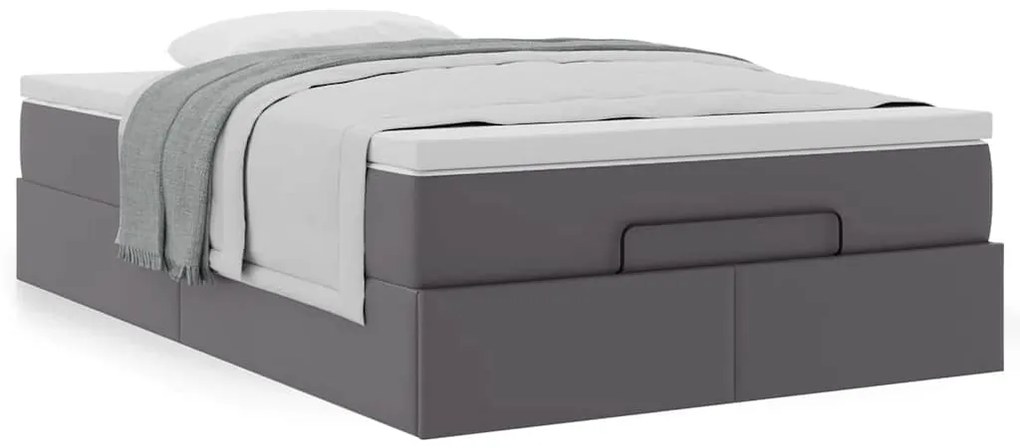 Estrutura de cama otomana com colchão cinza couro falso