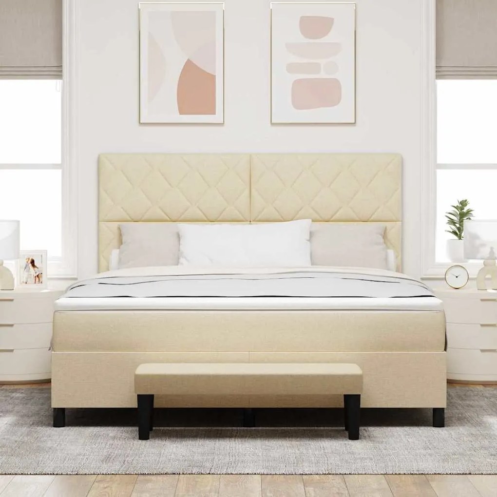 Cama com Estrutura Box com Colchão e Banco Creme 180x200 cm Tecido
