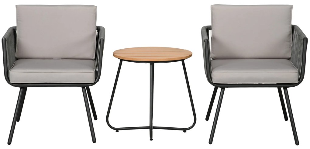 Outsunny Conjunto de Móveis de Jardim de Vime 3 Peças Incluí 1 Mesa de Centro e 2 Poltronas com Almofadas Acolchoadas Cinzento | Aosom Portugal