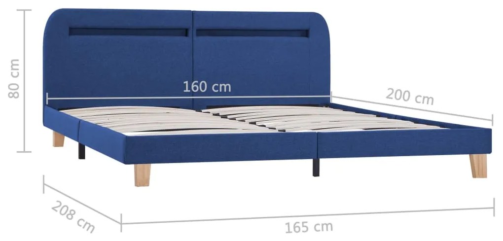 Estrutura de cama com LED em tecido 160x200 cm azul