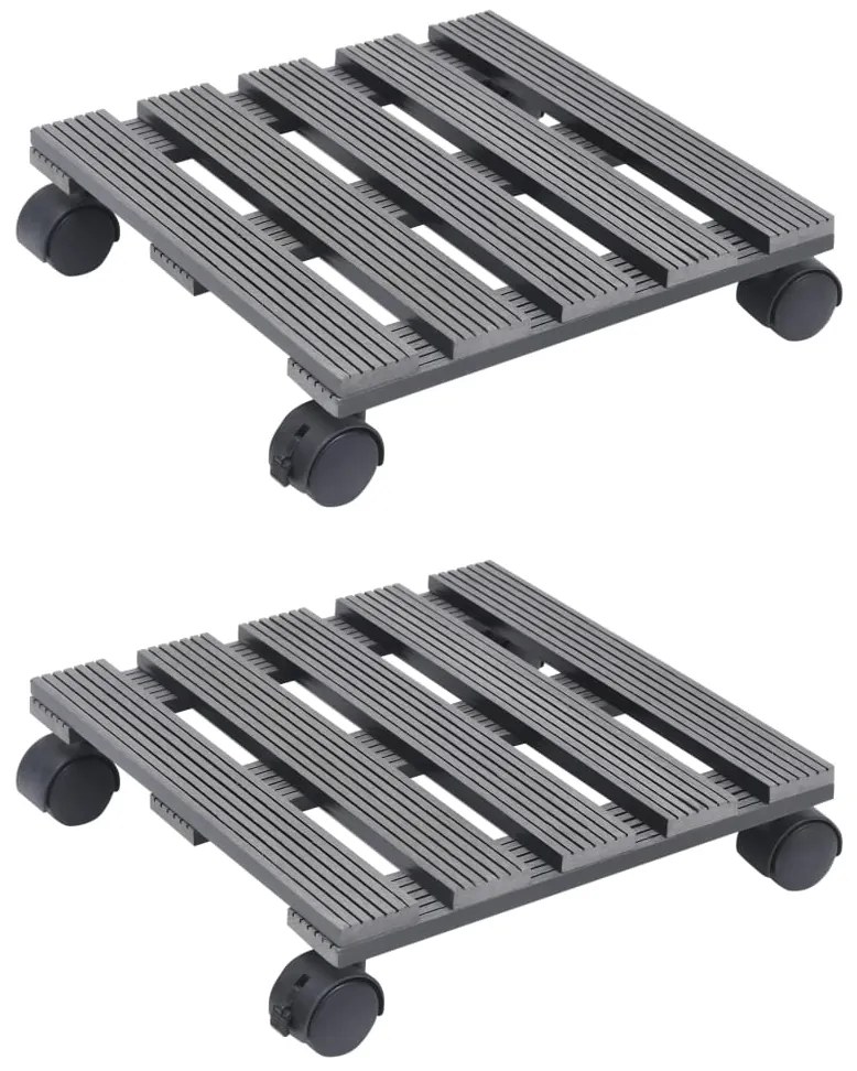 Suportes com rodas para vasos 2 pcs 30x30x7,5 cm WPC cinzento