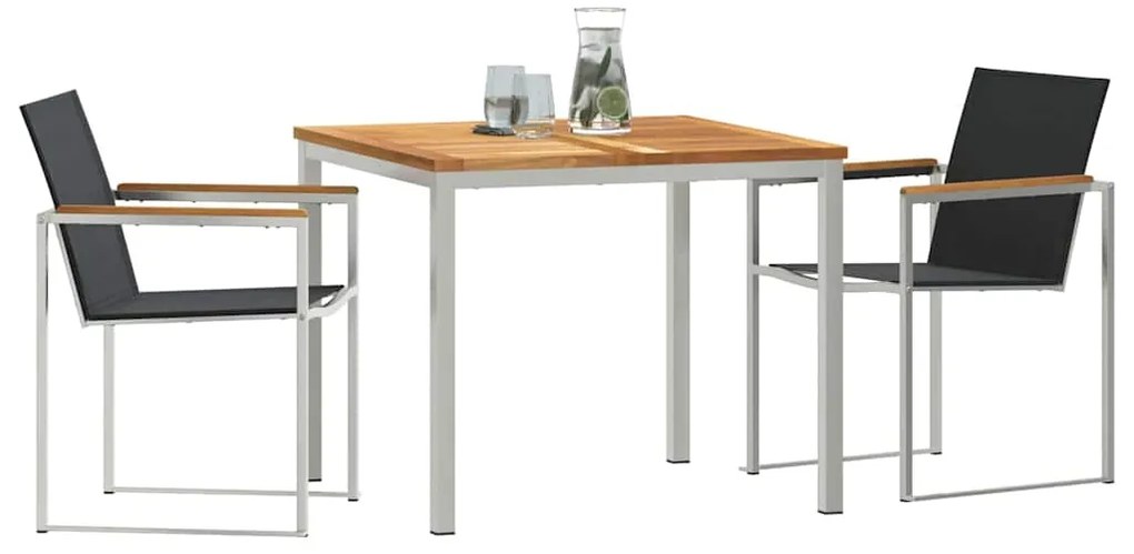 Conjunto de Jantar de Jardim 3 Peças em Madeira de Teak e Aço Inoxidáv