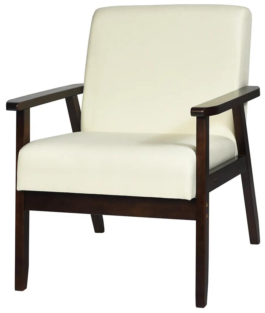 Poltrona Sofá Individual Feito de Madeira Revestido em Tecido Cadeira Ergonômica com Almofada para Sala Mesa Varanda 64 cm x 70 cm x 79 cm Bege