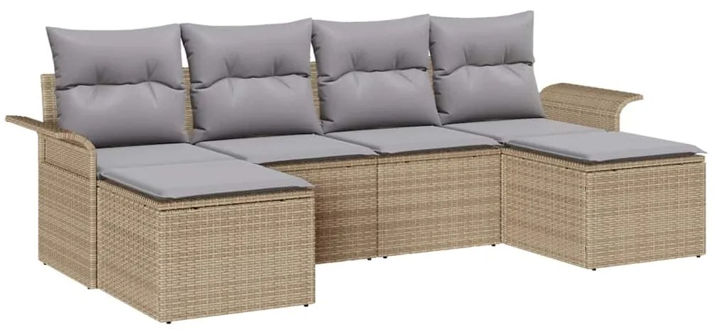 Conjunto de Sofá para Jardim vidaXL 6 Peças com Almofadas Rattan Bege