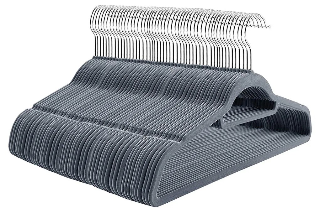 Conjunto de 100 cabides em veludo com barra 45 x 23,5 cm cinzento claro