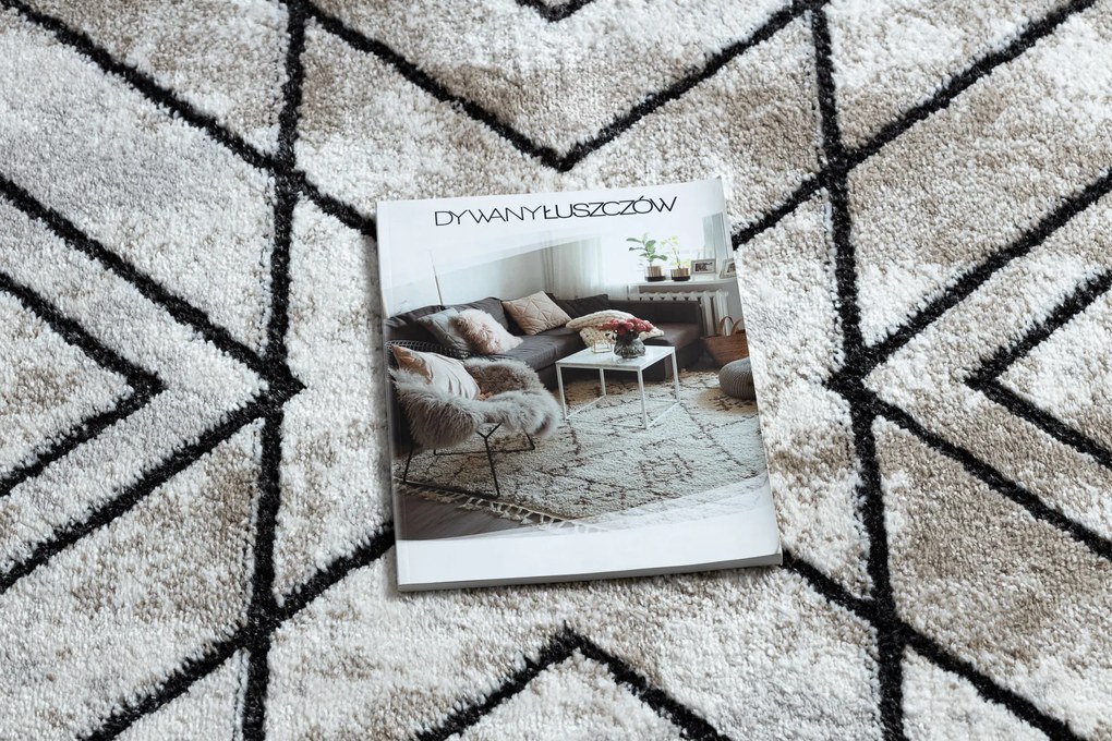 Tapete moderno COZY Tico, geométrico - Structural dois níveis de lã castanho