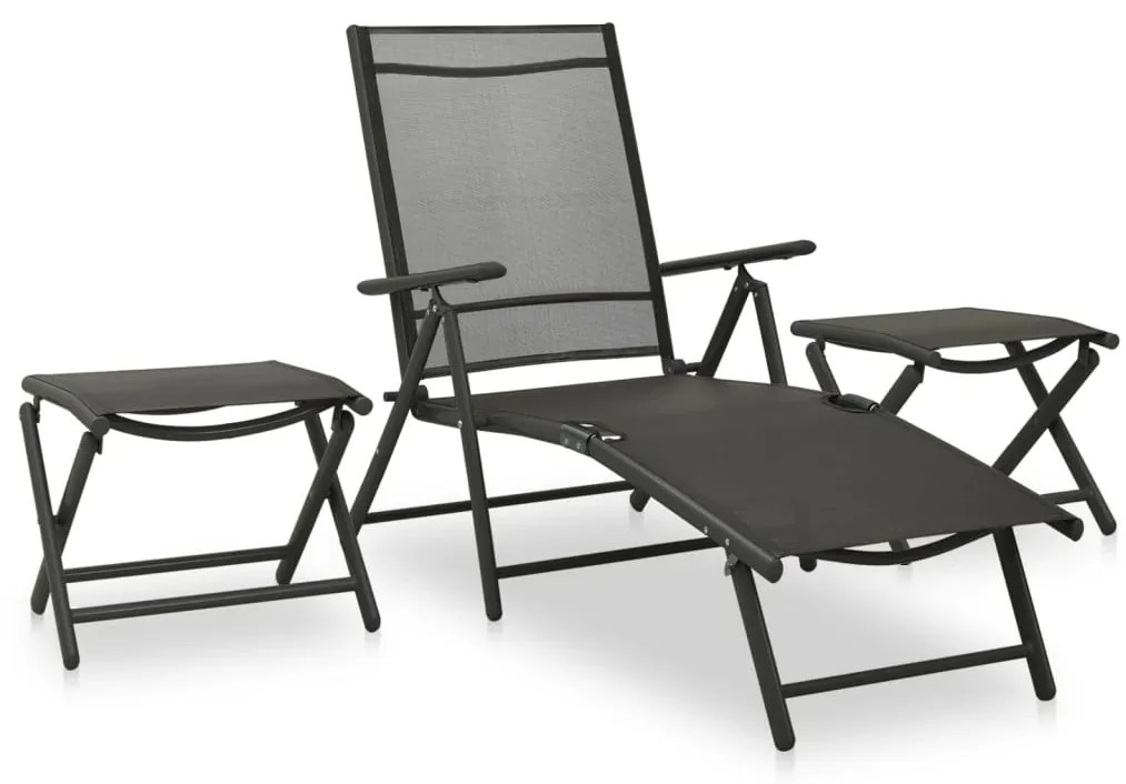 3 pcs conjunto lounge para jardim textilene e alumínio preto
