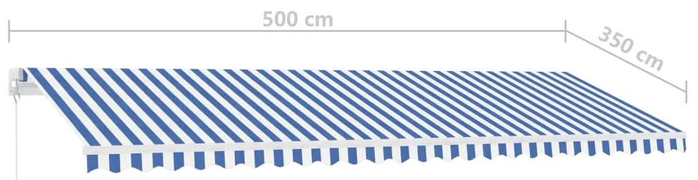Toldo retrátil manual com LED 500x350 cm azul e branco