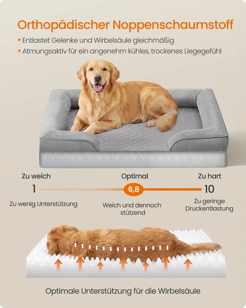 Cama ortopédica para cães 112 x 81 x 17 cm, com capa removível cinzento