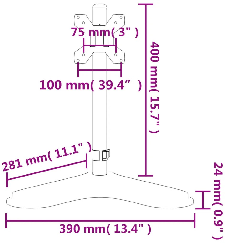 Suporte para monitor VESA 75/100 mm aço preto