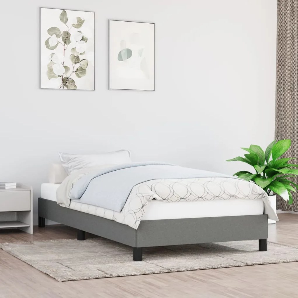 Estrutura de cama sem colchão 90x190 cm tecido cinzento-escuro