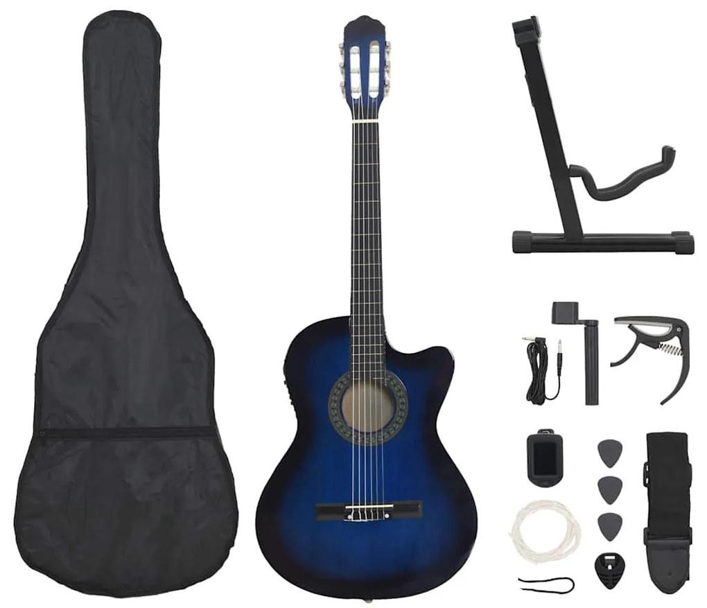 12 pcs conjunto de guitarra com equalizador e 6 cordas azul