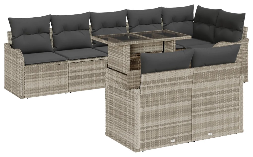 Conjunto de Sofá de Jardim vidaXL com Almofadas Cinza Claro Polyrattan