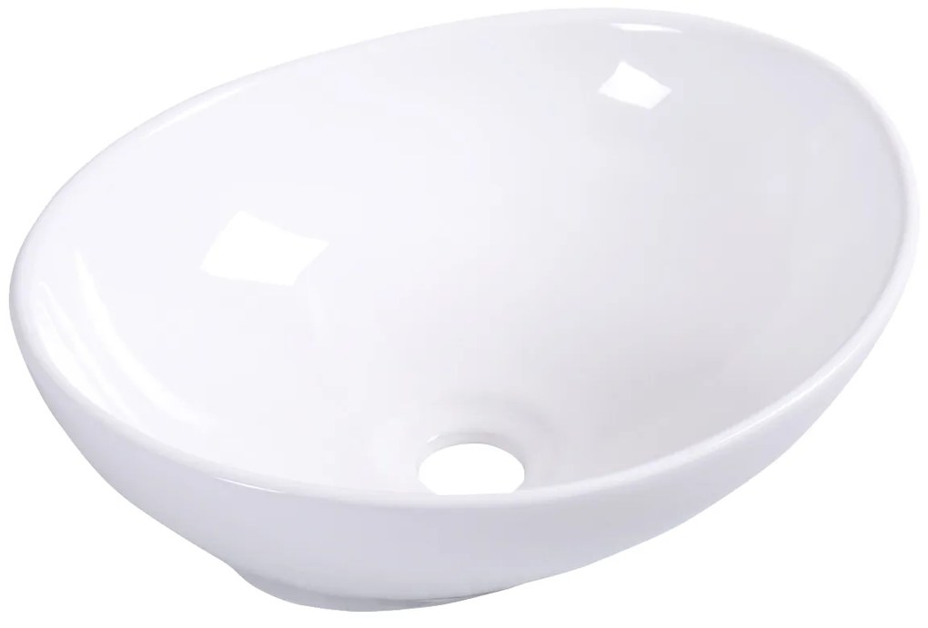Lavatório casa de banho 41 x 33,5 x 14 cm para casa de banho Lavatório cerâmico ovalado sem rebordo Branco