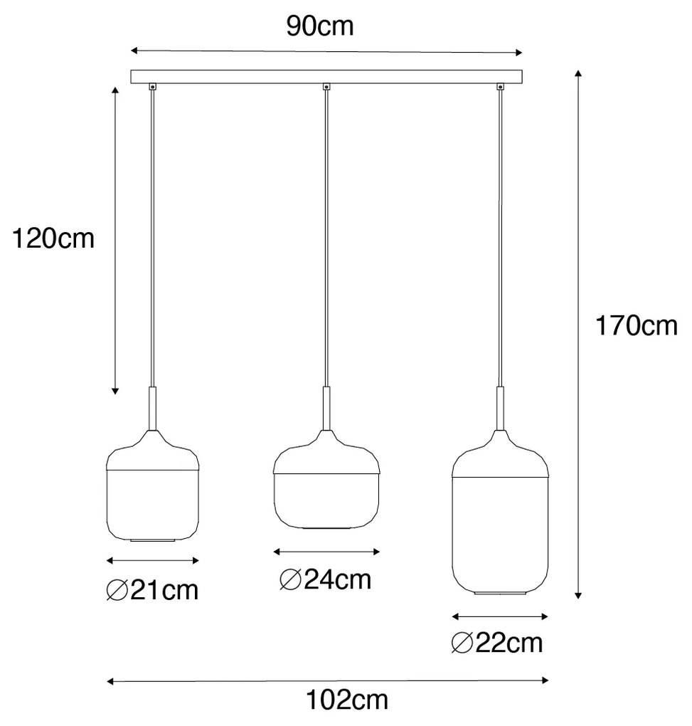 Candeeiro de suspensão design preto com dourado e vidro fumê 3 luzes - Kyan