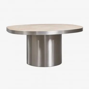 Mesa De Centro Em Pedra Natural E Aço Inoxidável Fertrix Travertino - Sklum