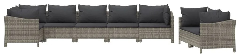 8 pcs conjunto lounge de jardim c/ almofadões vime PE cinzento
