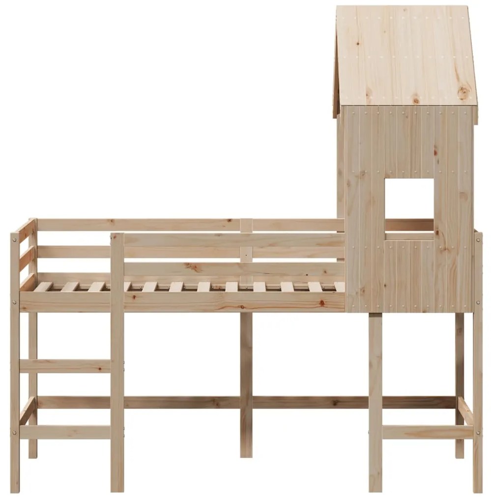 Cama alta c/ escada e telhado 80x200 cm pinho maciço