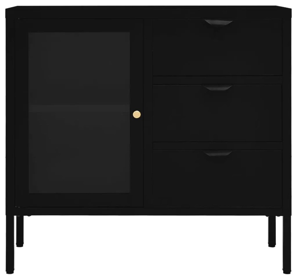 Aparador 75x35x70 cm vidro temperado e aço preto