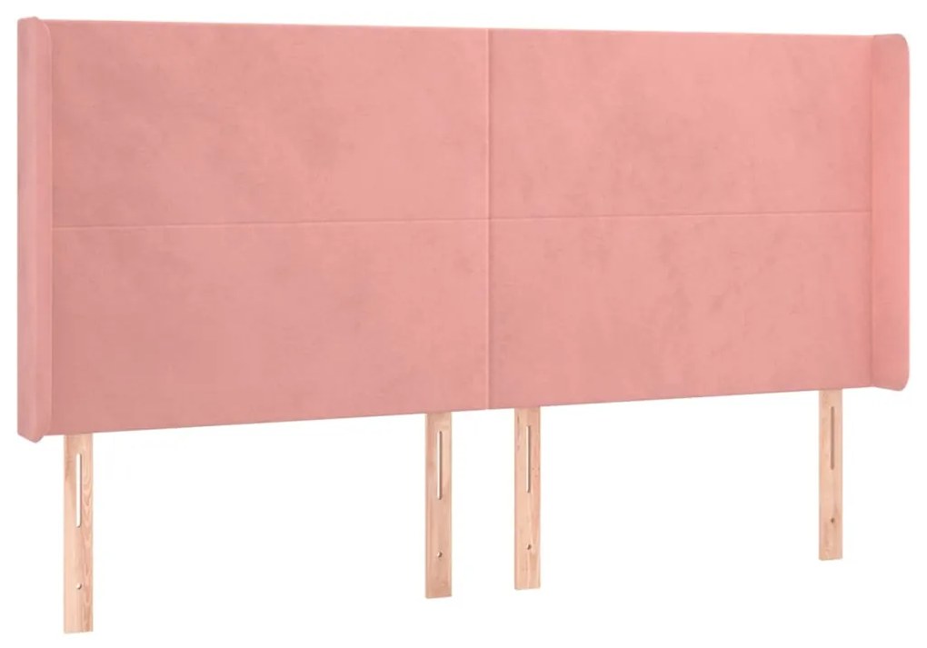 Cama box spring c/ colchão/LED 160x200 cm veludo rosa