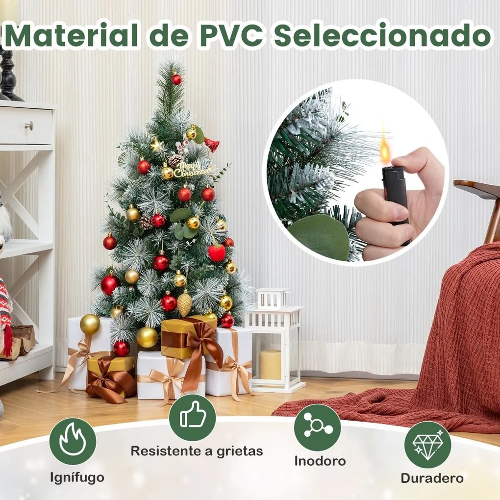 Árvore de Natal artificial pré-iluminada de 90 cm com 98 pontas de PVC com neve e agulhas de pinheiro Bagas 30 luzes LED Verde