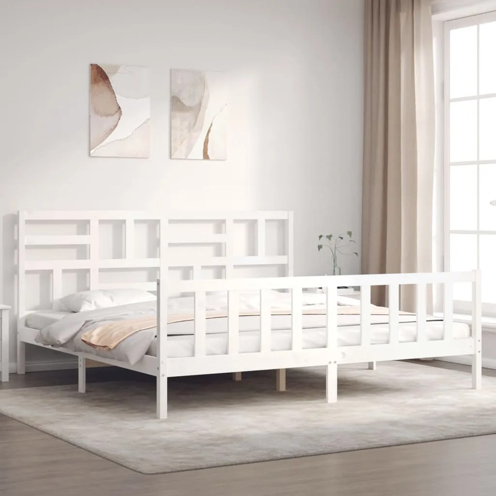 Cama sem colchão 200x200 cm madeira de pinho maciça branco