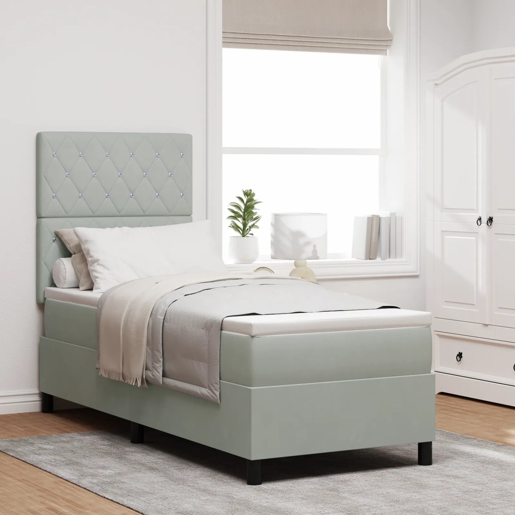 Cama Box Spring vidaXL com Colchão Cinza Claro 80x200 cm Veludo