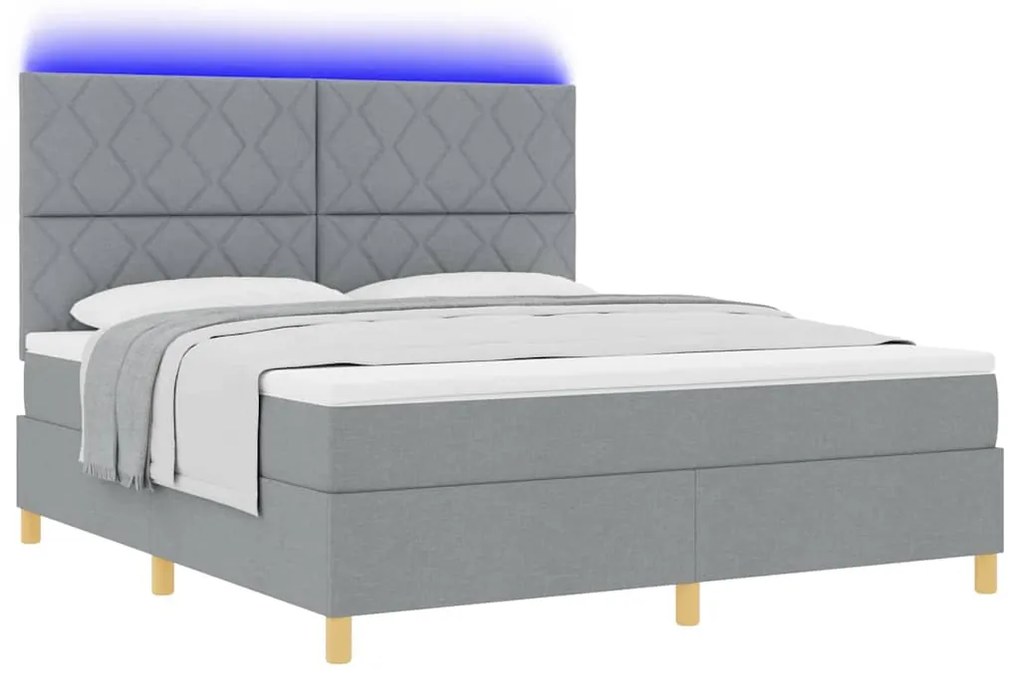 Cama Box Spring com Colchão e LED Cinza Claro 180x200 cm Tecido
