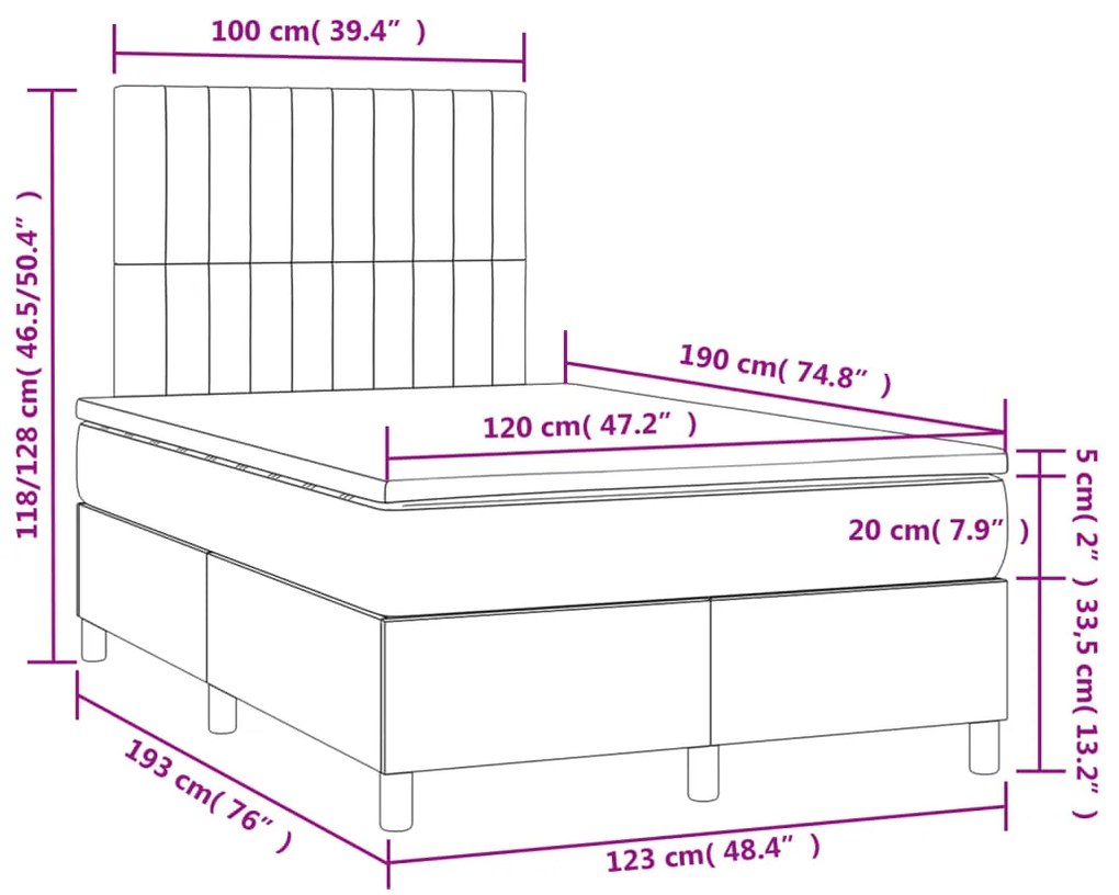 Cama box spring c/ colchão luzes e LED 120x190 cm veludo rosa