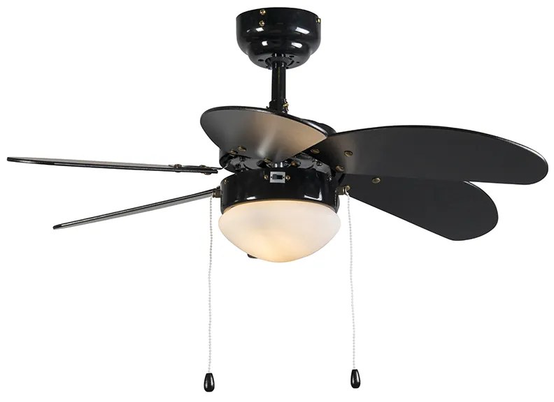 Ventilador de teto preto com impressão de madeira 80cm com cordão - Fresh Moderno