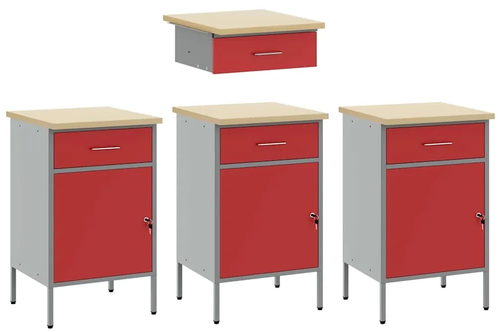Conjunto de Armário e Mesa de Trabalho VidaXL 4 Peças Vermelho Madeira