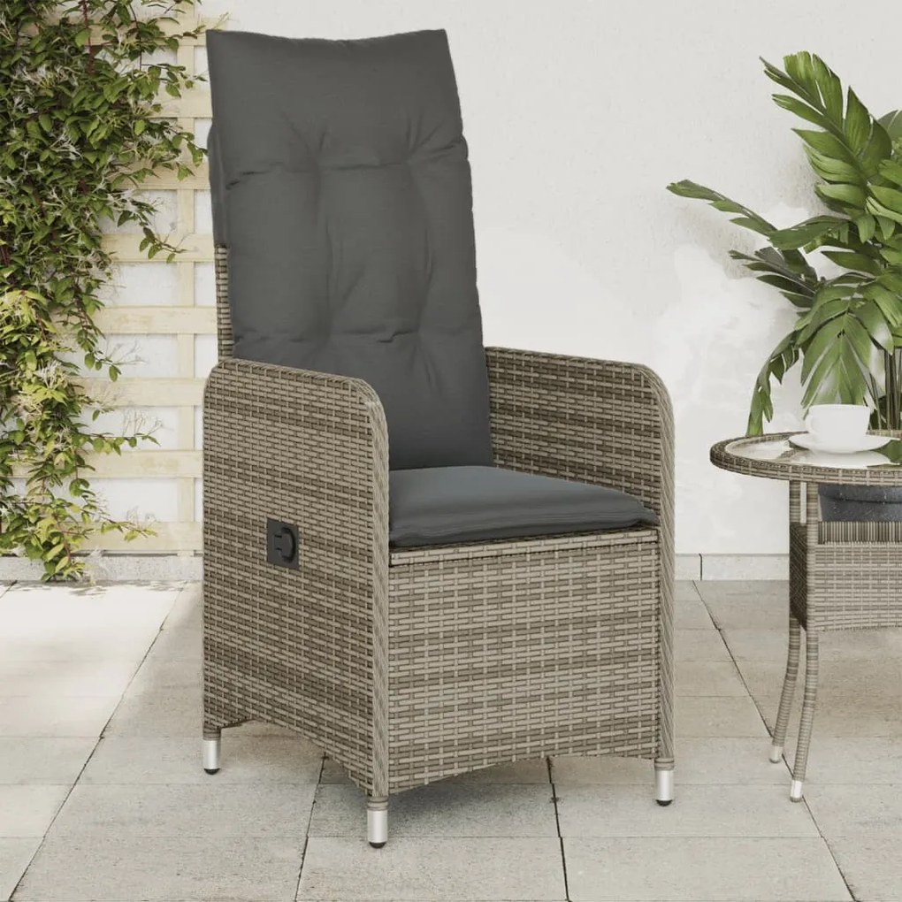 vidaXL Cadeiras jardim reclináveis 2 pcs c/ almofadões vime PE cinza